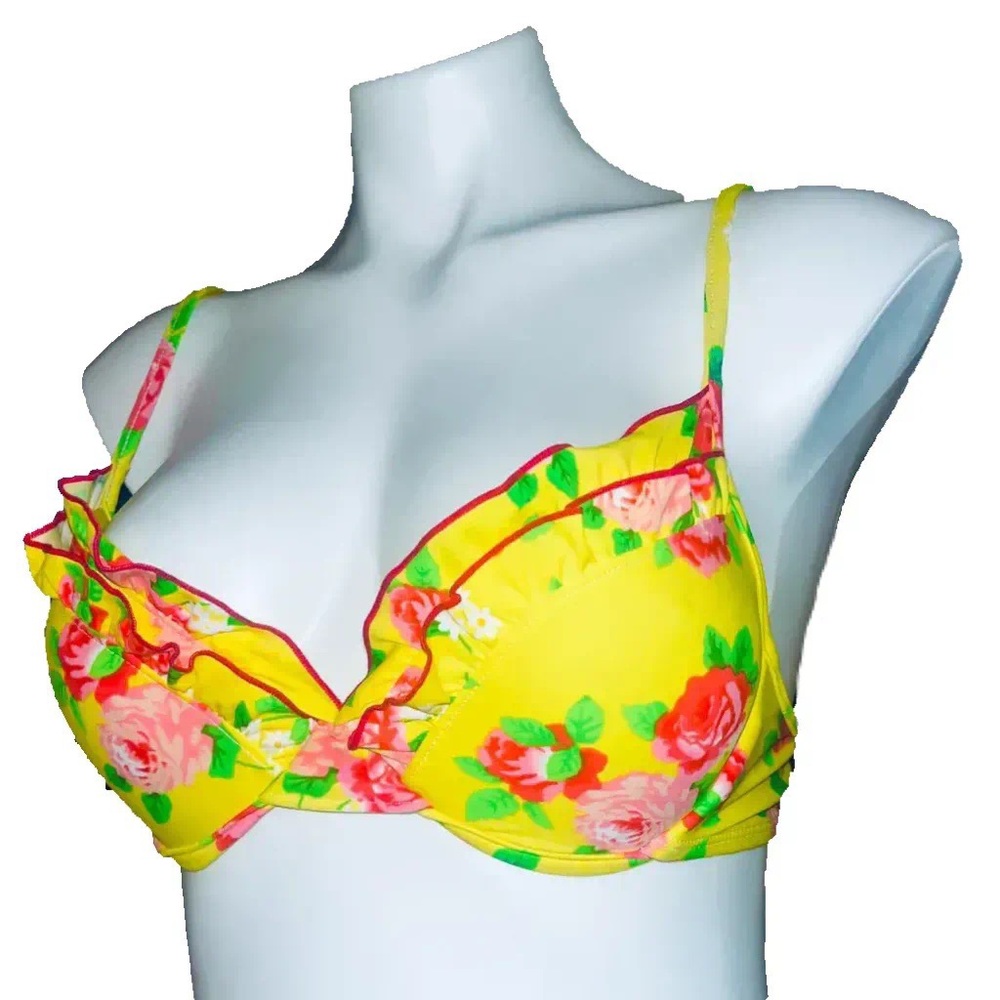 Target Xhileration yellow floral ruffle push-up bikini top 34B/small